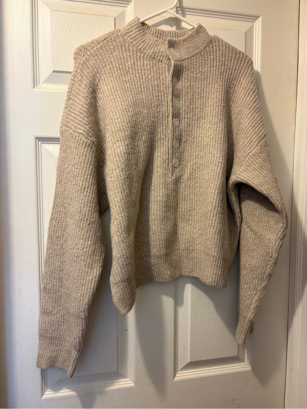 Chunky Knit Button Henley Sweater in Oatmeal